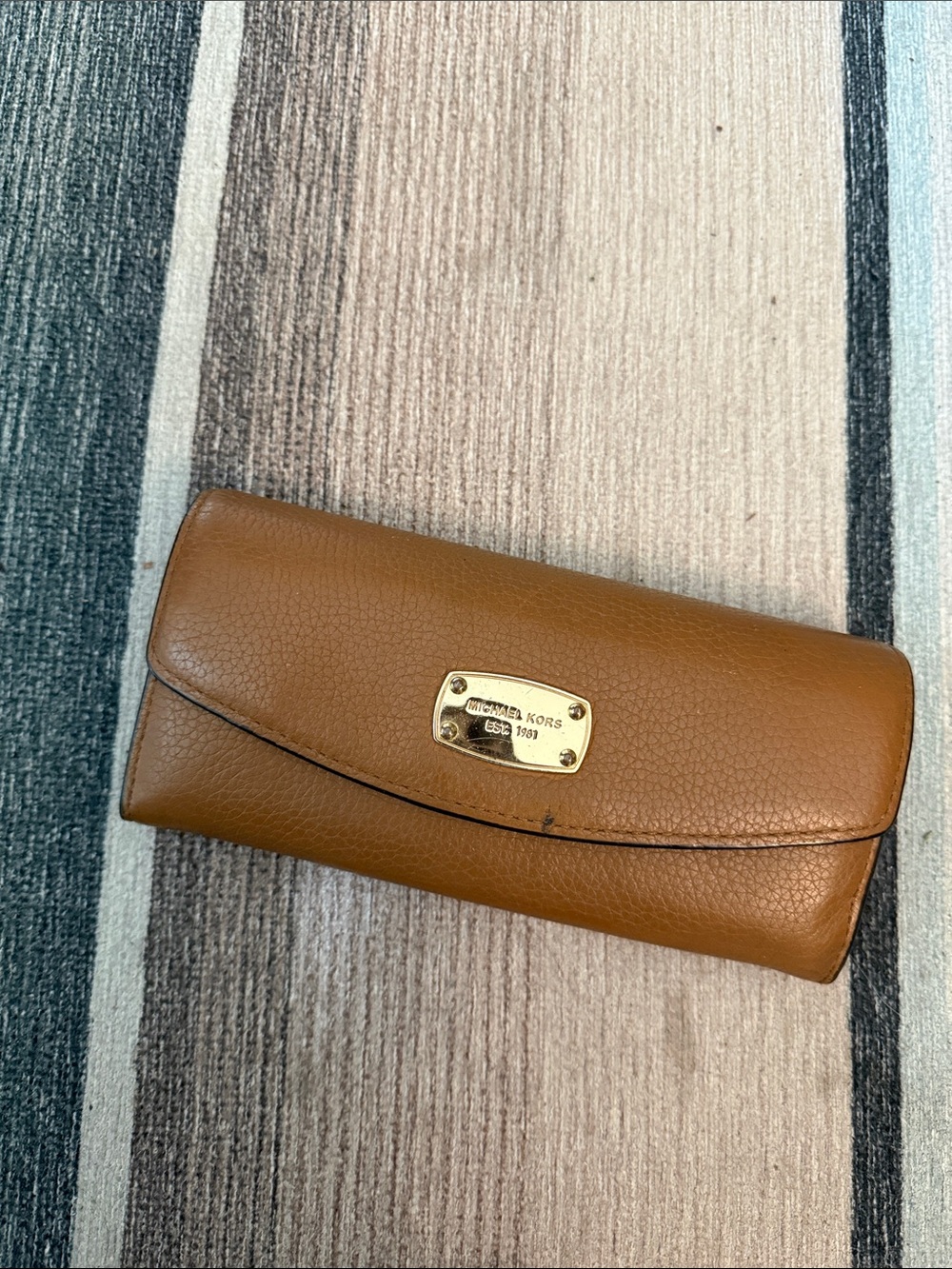 Michael Kors Tan Pebbled Leather Clutch Wallet with Gold Plate